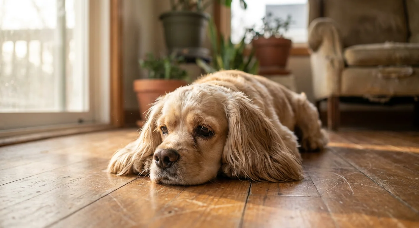 A buff-colored American Cocker Spaniel with a long, flowing coat standing in a grassy field.