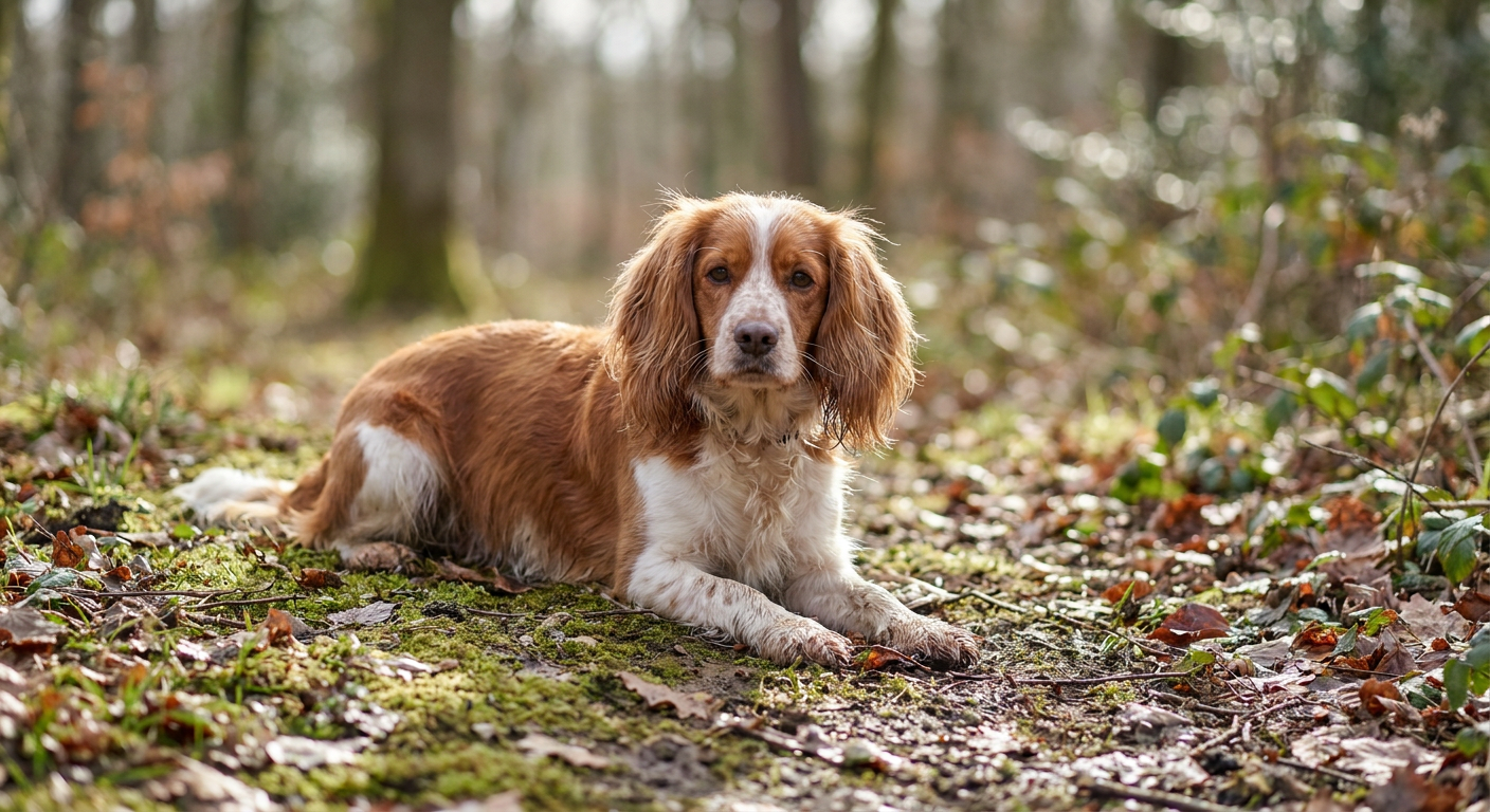 A small English Toy Spaniel with long silky ears and a domed head sitting on a rug.