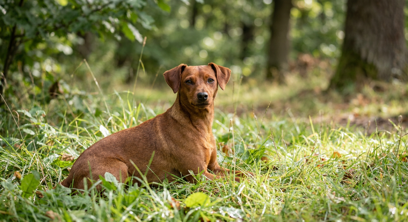 A small, sleek-coated, black and tan Miniature Pinscher standing alert with its signature high-stepping gait.