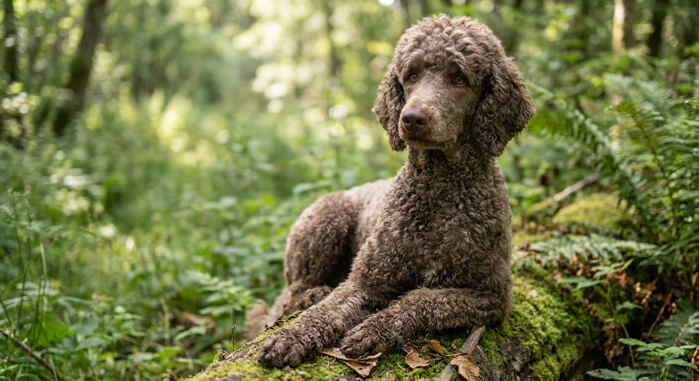 Black Standard Poodle sitting elegantly outdoors