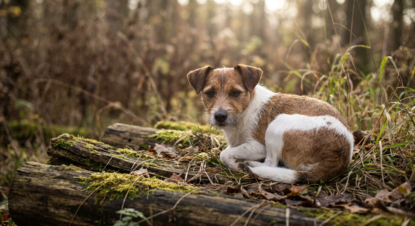 A small, athletic Toy Fox Terrier standing alert with large upright ears and a white-and-black coat.
