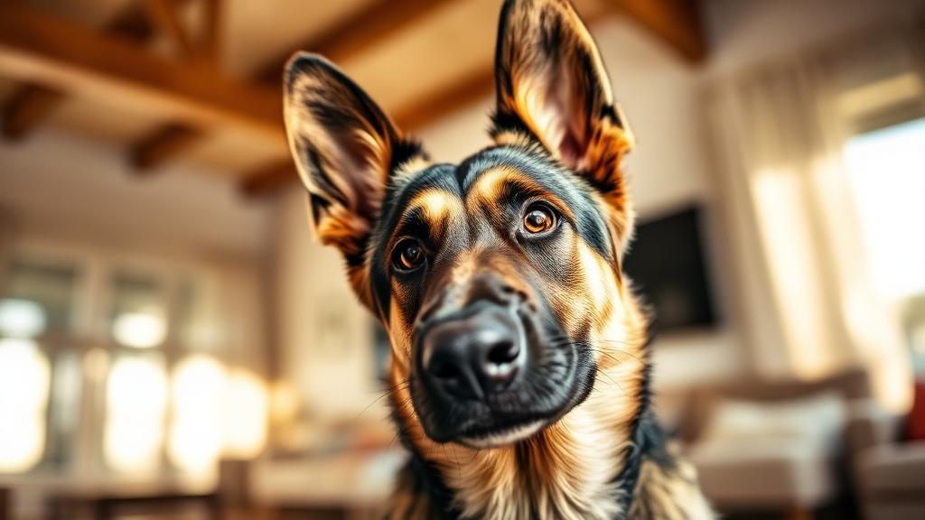Attentive German Shepherd looking directly at the camera with alert expression