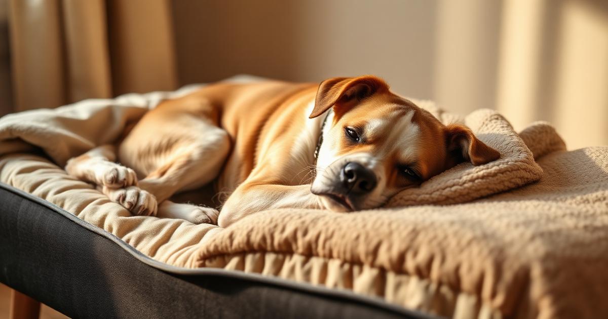 Senior dog resting comfortably on an orthopedic bed