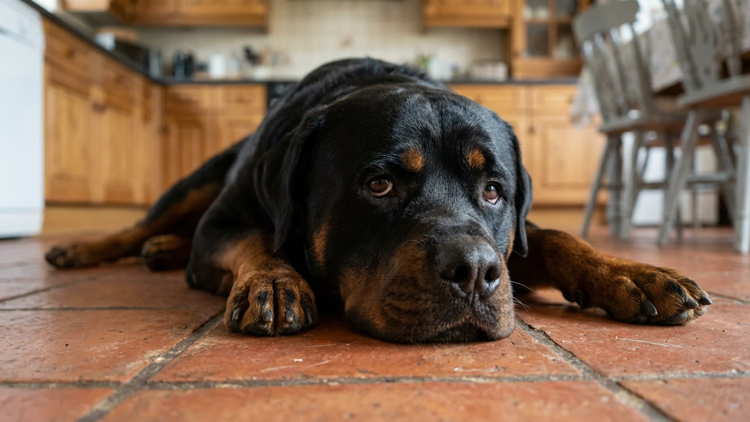 Concerned pet owner checking on a resting beagle at home