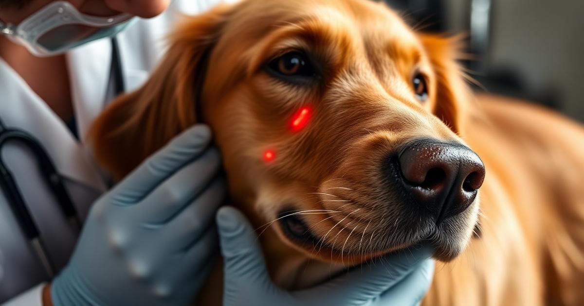 Veterinarian examining a dog's skin closely