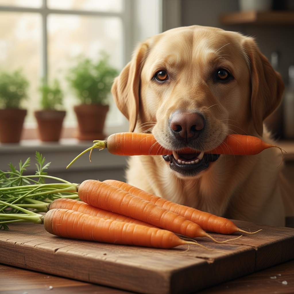 Whole carrots and carrot slices on a wood cutting board