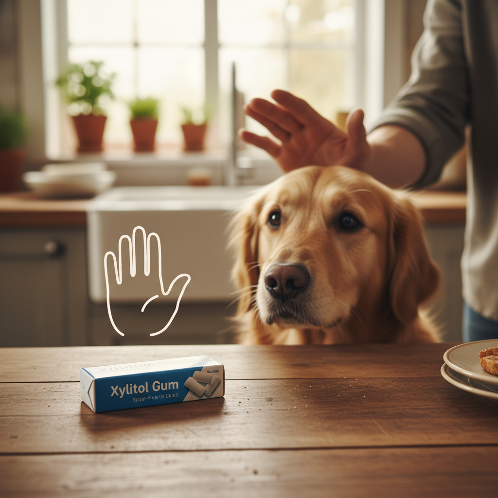 Pile of fine white xylitol crystalline sweetener on a clean slate surface