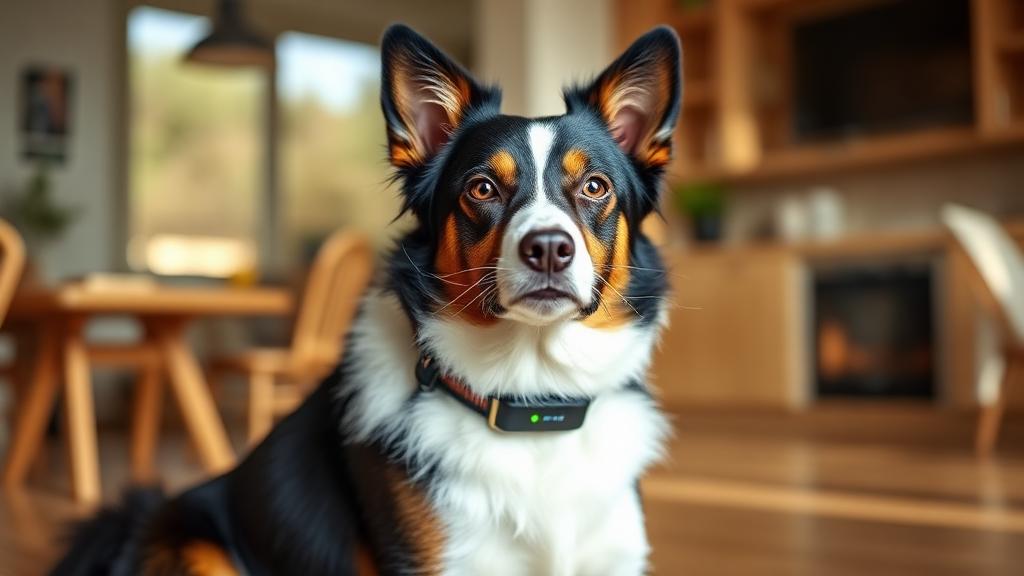 Border collie wearing a smart emotional intelligence wearable device