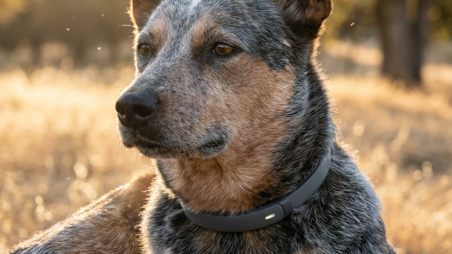 Border collie wearing a smart emotional intelligence wearable device
