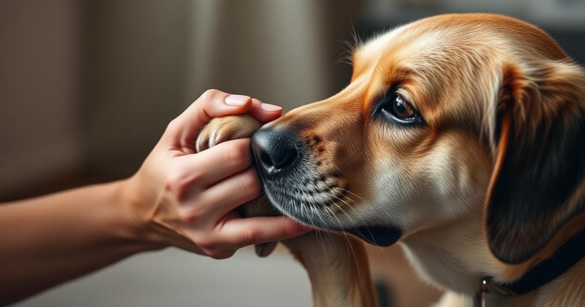 Compassionate moment between pet owner and senior dog