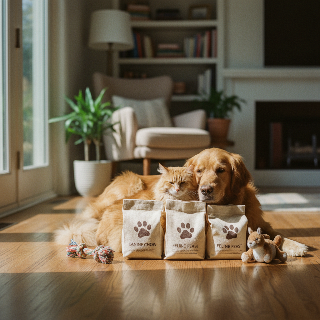 Dog owner walking a golden retriever along an Austin, Texas trail at sunset