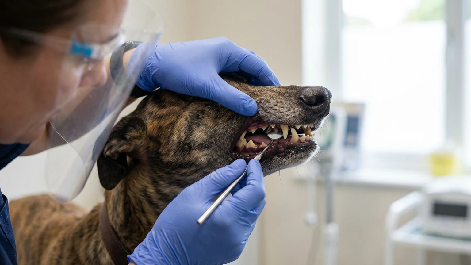 Illustrated dog and cat with dental care supplies — toothbrush, VOHC toothpaste, and daily at-home routine checklist