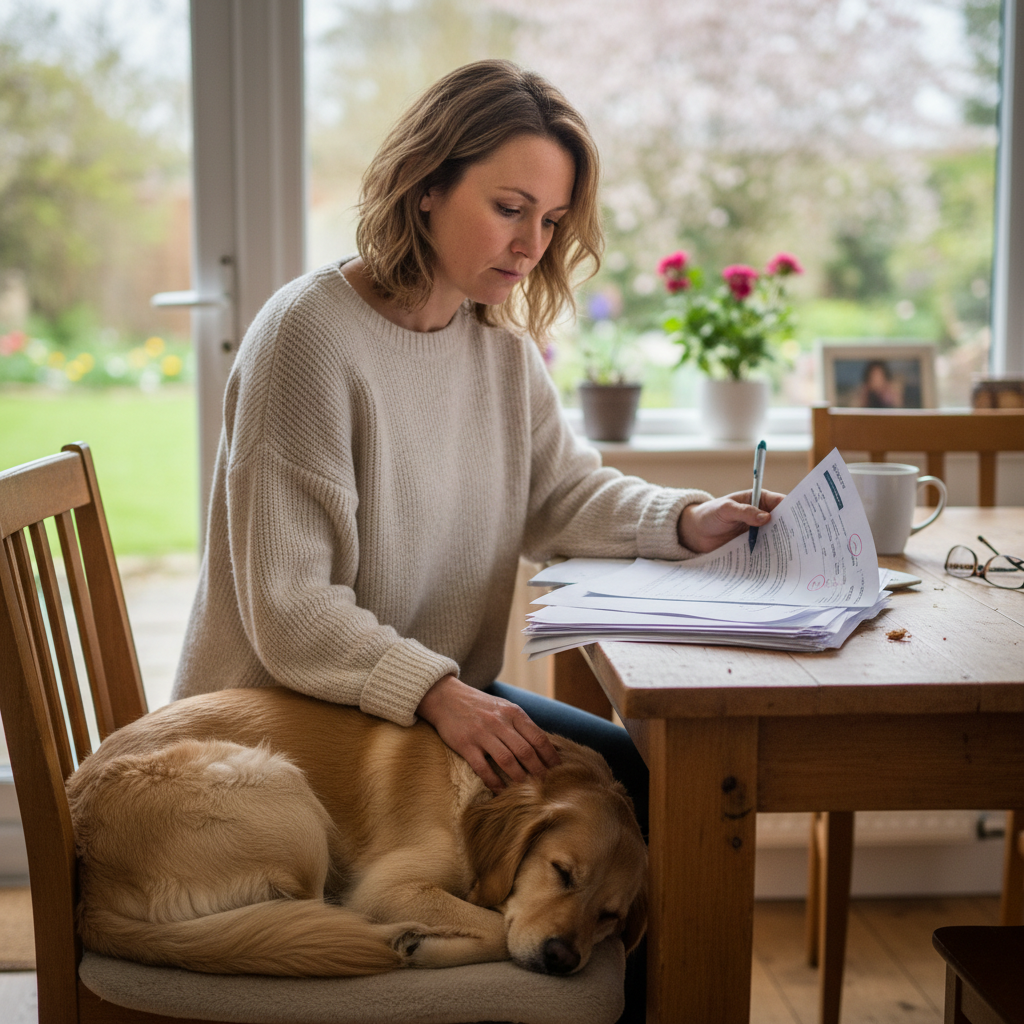 Beagle puppy being held by a veterinarian
