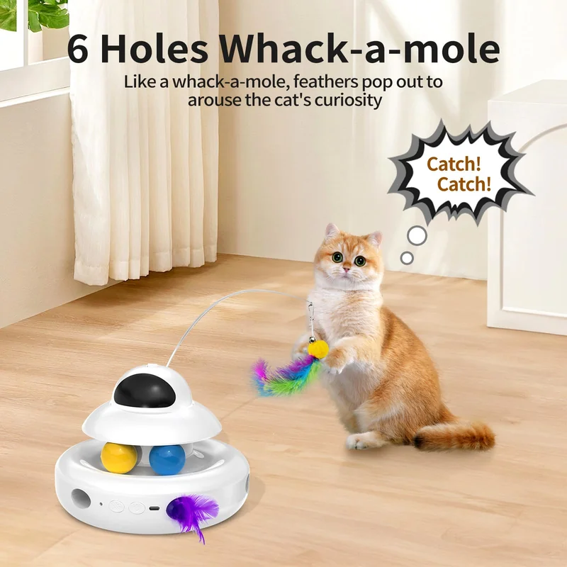 MOHAYA 4-in-1 interactive electronic cat toy with fluttering butterfly and whack-a-mole feathers