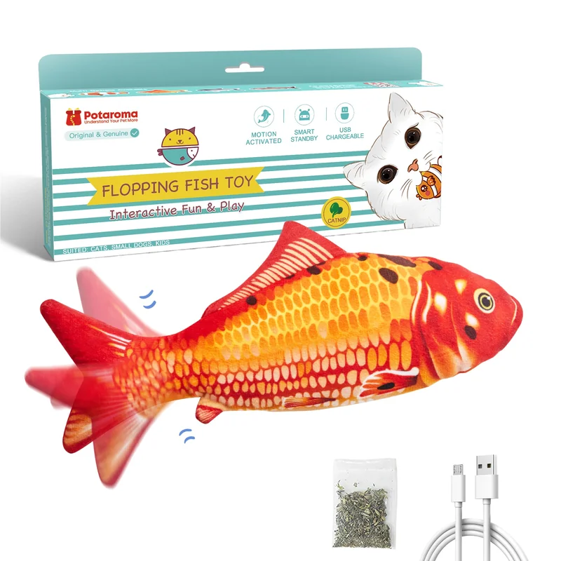 Potaroma electric flopping red koi fish cat toy with catnip and USB charger